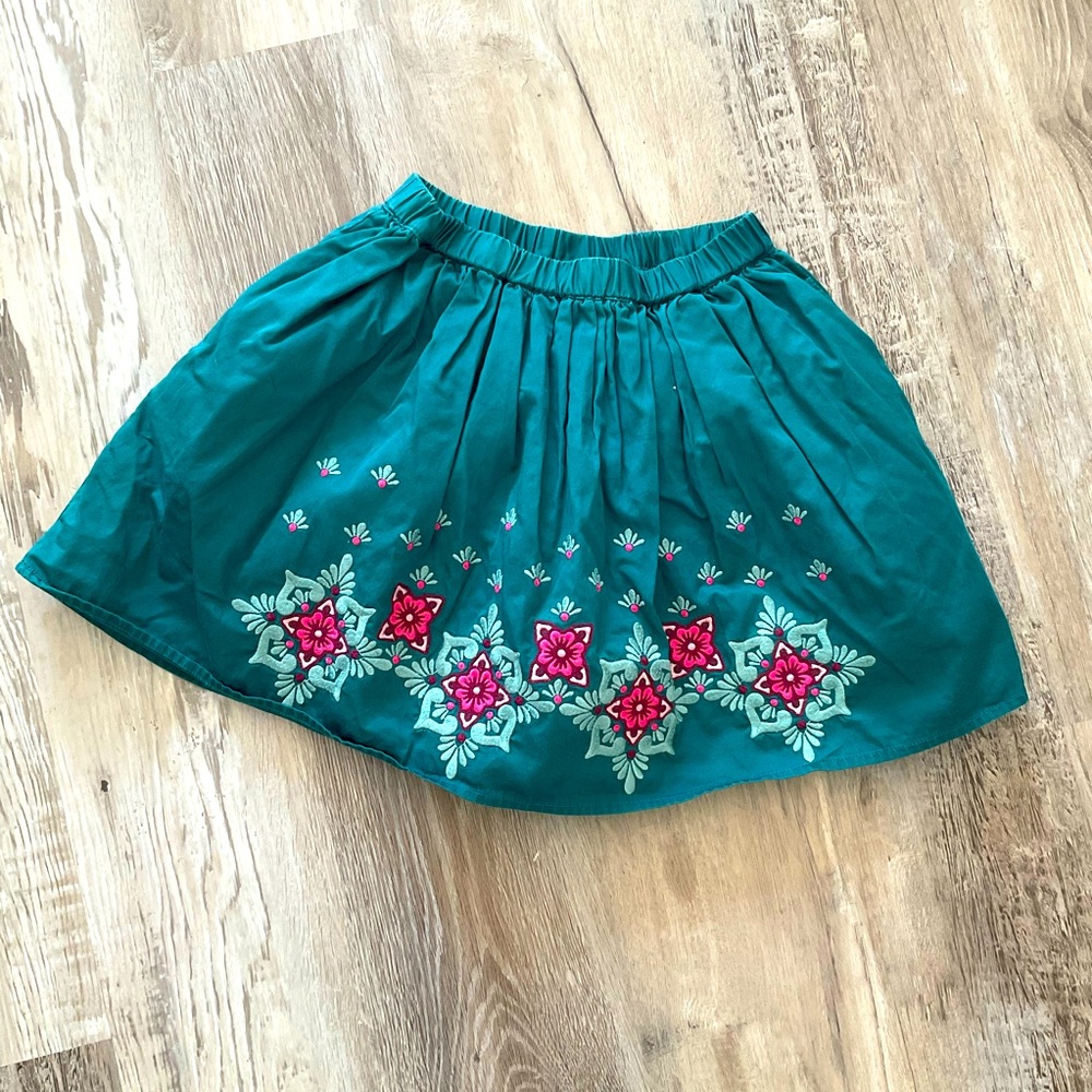 TEA COLLECTION Sz 7 Floral Embroidered Teal Skirt